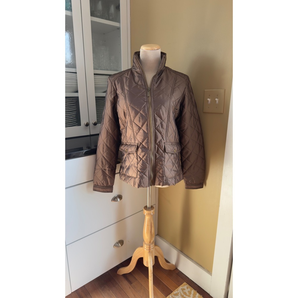 Jane Ashley Quilted Diamond Zip Up Jacket Brown‎ Women's Size S